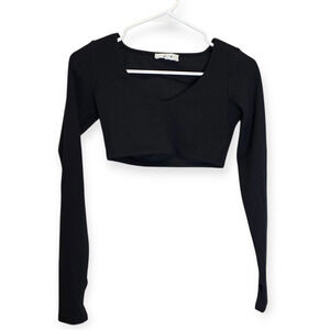 Joah Brown Black Long Sleeve Crop Top